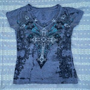 M-erfect Women's Blue and Grey T-shirt